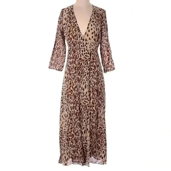 NWT REFORMATION Alessandra Animal Print Wrap Midi Dress In Cat - Picture 1 of 6